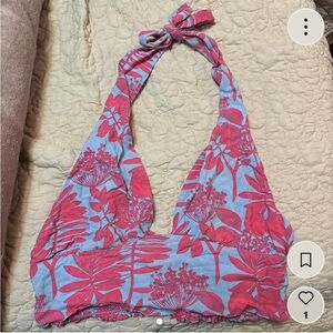 Kendall & Kylie Blue and Pink Plunge V-Neck Crop Top